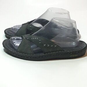 Keen Cush Olive Leather Open Toe Slide Sandal Women's Size 8 Leather Footbed